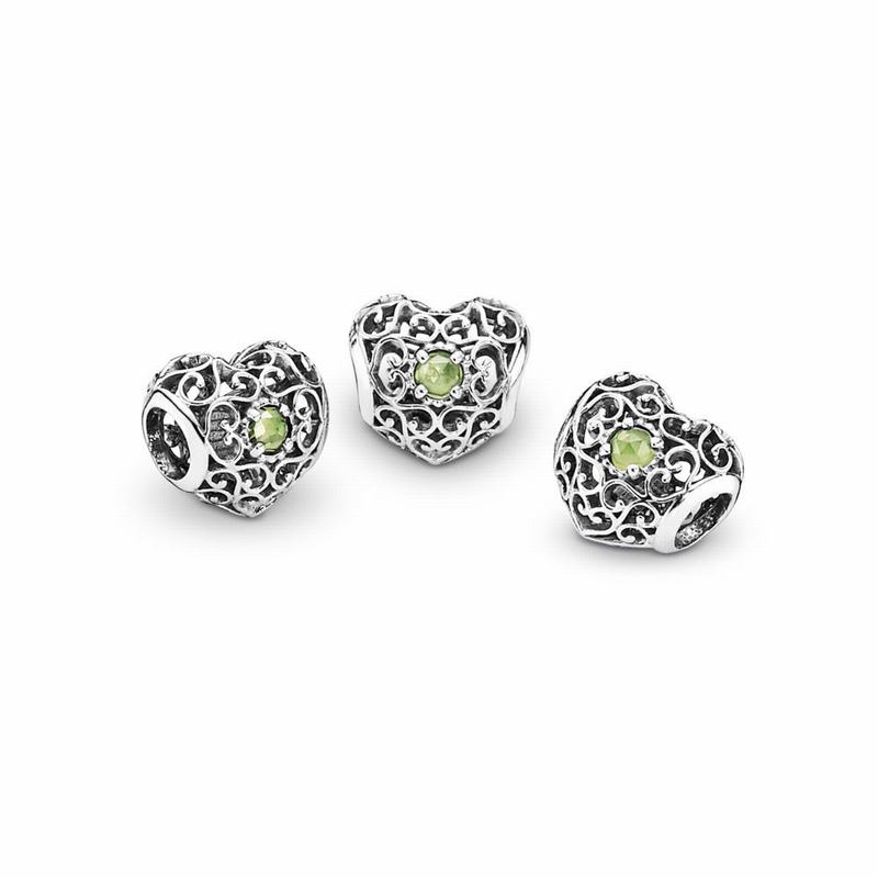 Pandora Australia August Signature Heart Charm with Peridot Birthstone - Sterling Silver | YBVIUH284